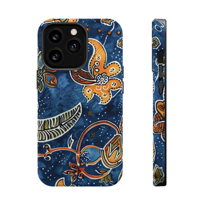 Floral Paisley Magnetic Impact Phone Case — Blue & Orange Protective Cover - DIGITAL X