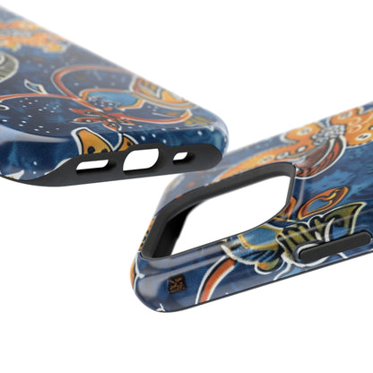 Floral Paisley Magnetic Impact Phone Case — Blue & Orange Protective Cover - DIGITAL X