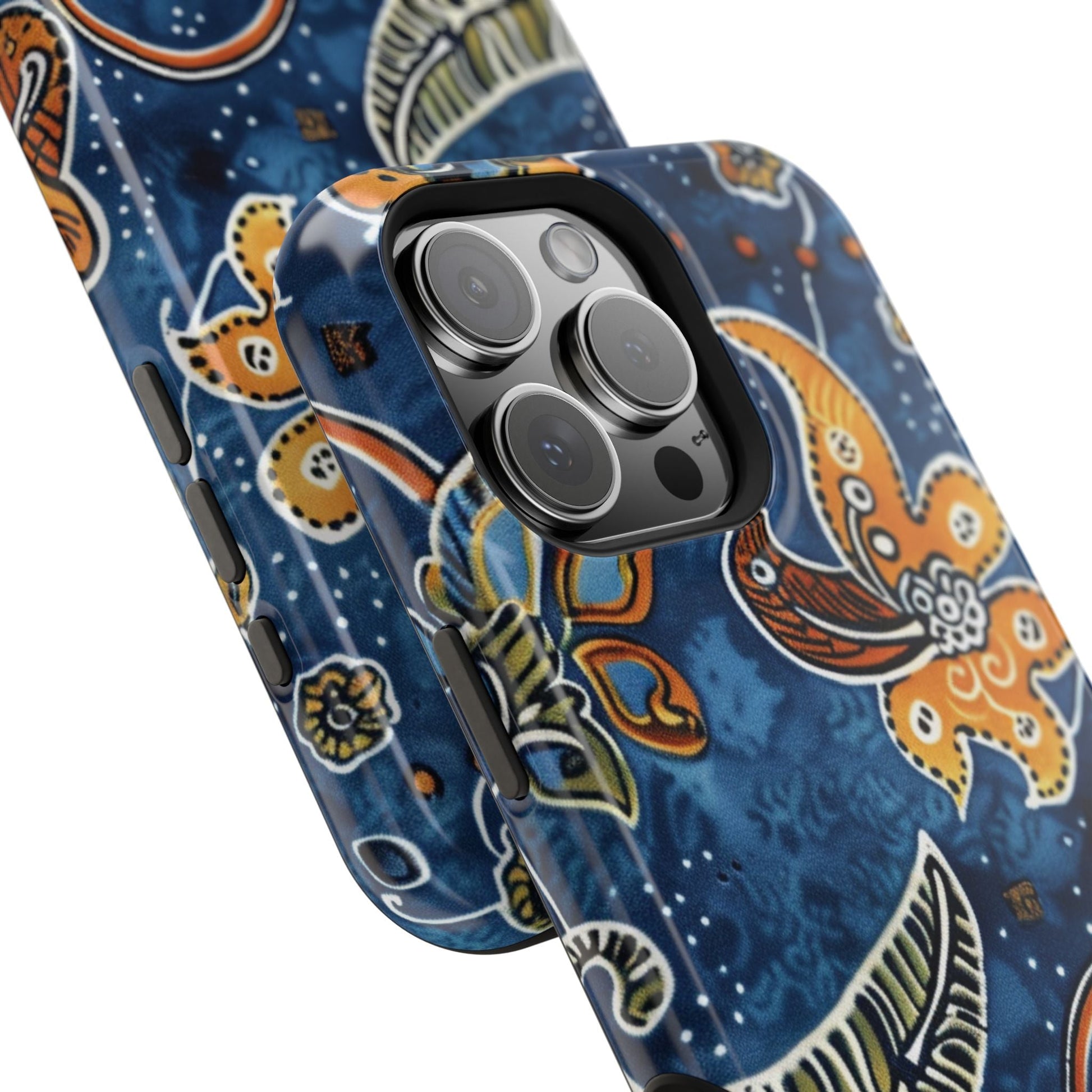 Floral Paisley Magnetic Impact Phone Case — Blue & Orange Protective Cover - DIGITAL X