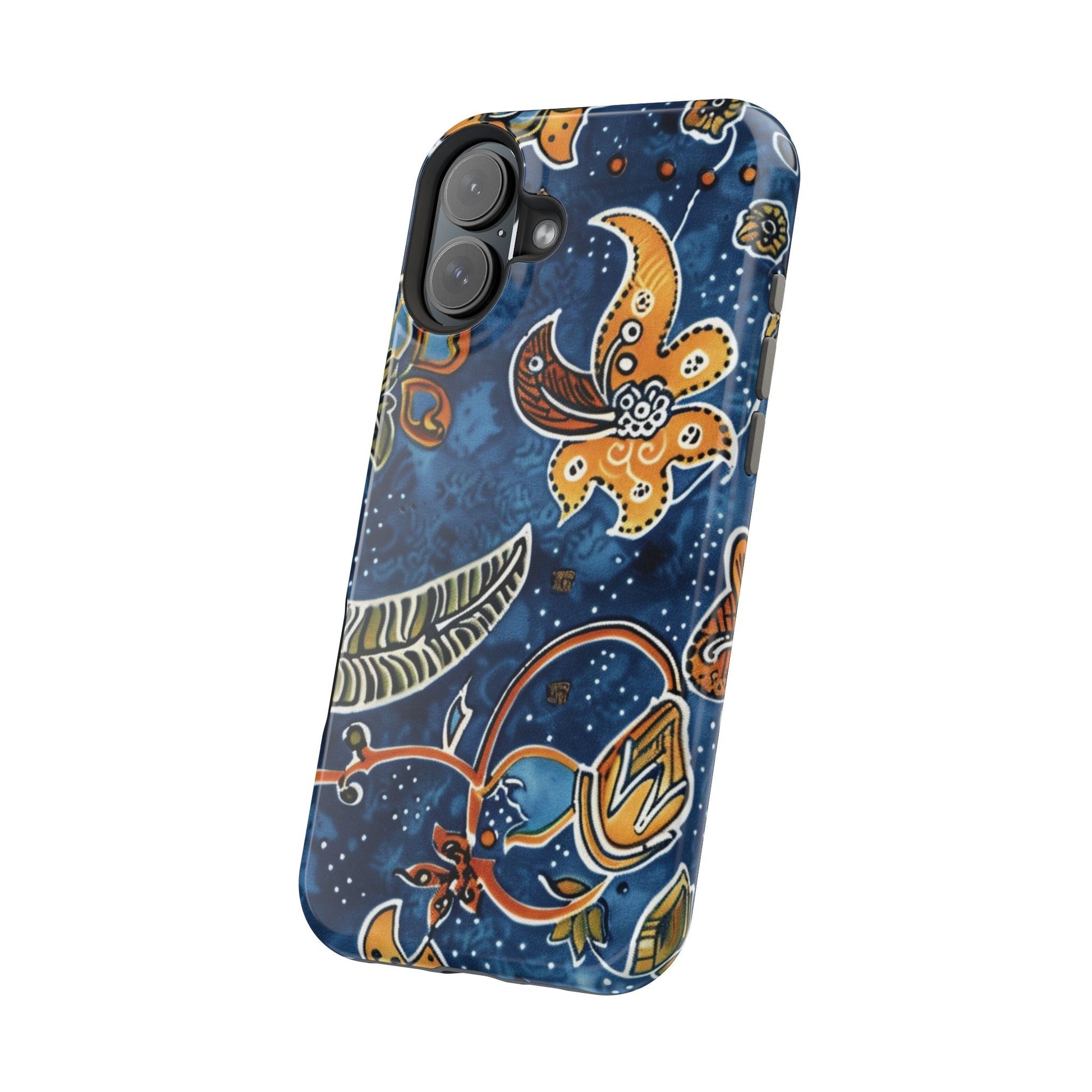 Floral Paisley Magnetic Impact Phone Case — Blue & Orange Protective Cover - DIGITAL X