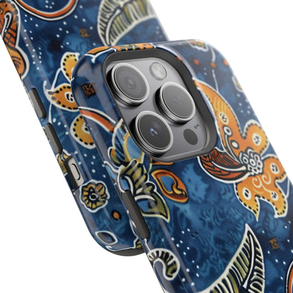 Floral Paisley Magnetic Impact Phone Case — Blue & Orange Protective Cover - DIGITAL X