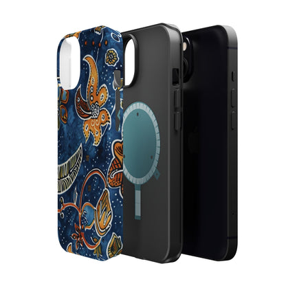 Floral Paisley Magnetic Impact Phone Case — Blue & Orange Protective Cover - DIGITAL X