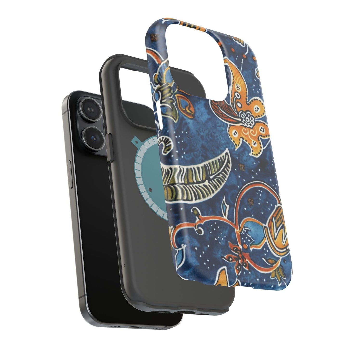 Floral Paisley Magnetic Impact Phone Case — Blue & Orange Protective Cover - DIGITAL X