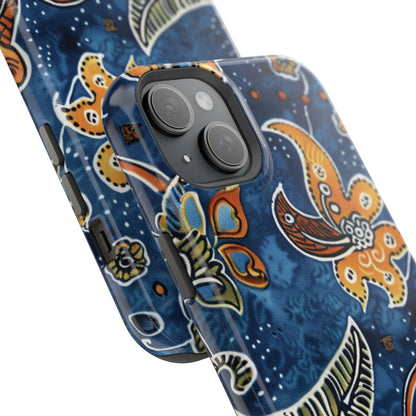 Floral Paisley Magnetic Impact Phone Case — Blue & Orange Protective Cover - DIGITAL X