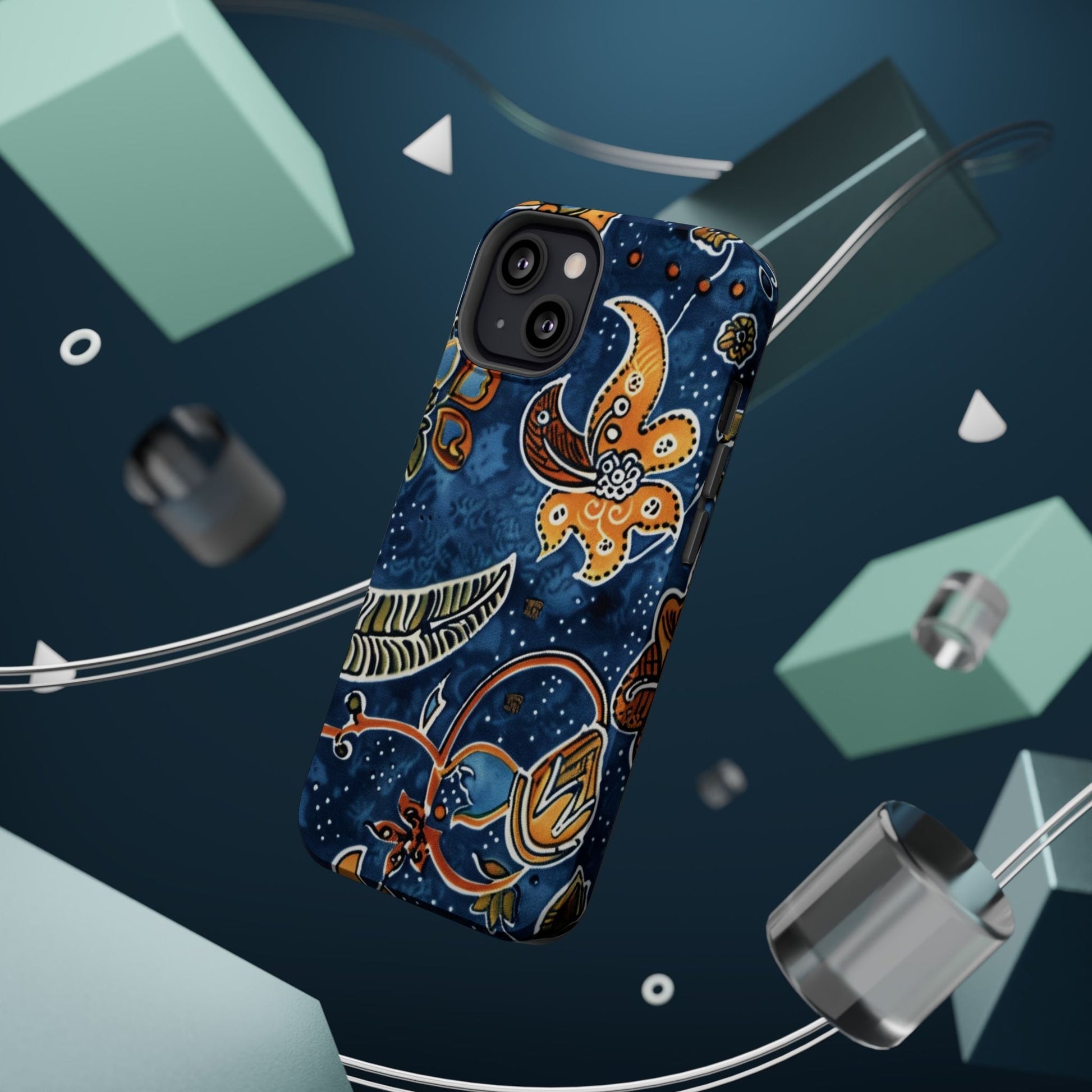 Floral Paisley Magnetic Impact Phone Case — Blue & Orange Protective Cover - DIGITAL X