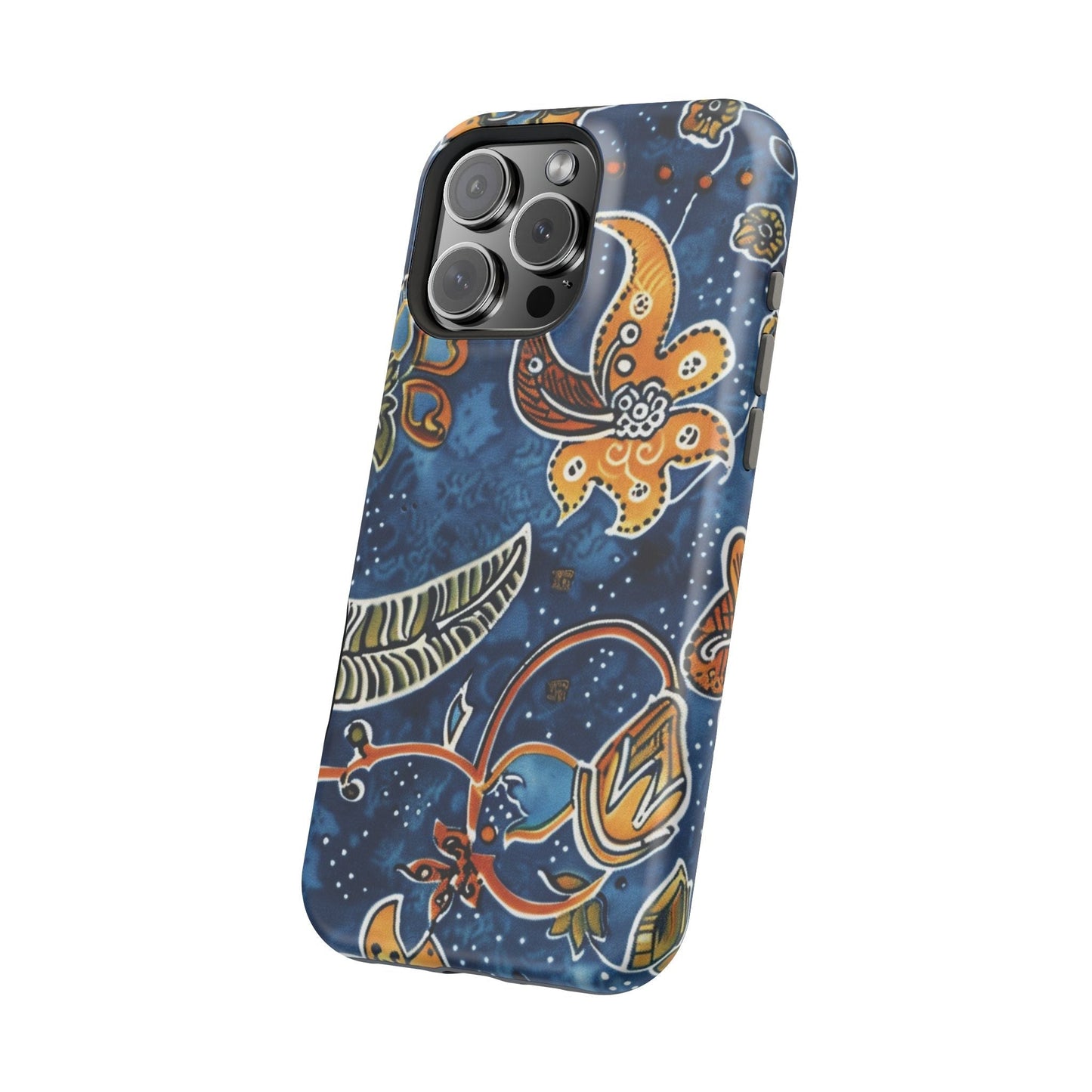 Floral Paisley Magnetic Impact Phone Case — Blue & Orange Protective Cover - DIGITAL X
