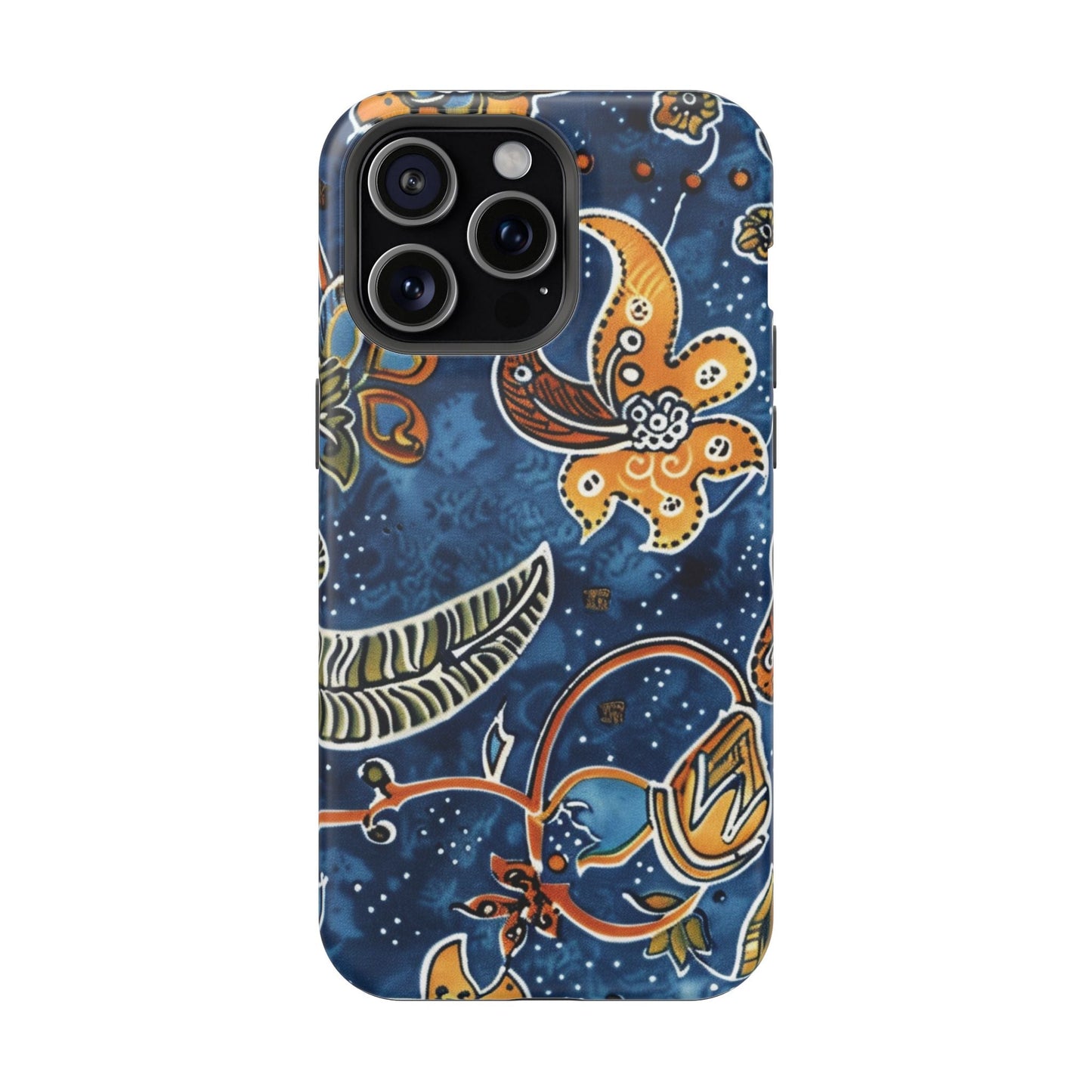 Floral Paisley Magnetic Impact Phone Case — Blue & Orange Protective Cover - DIGITAL X