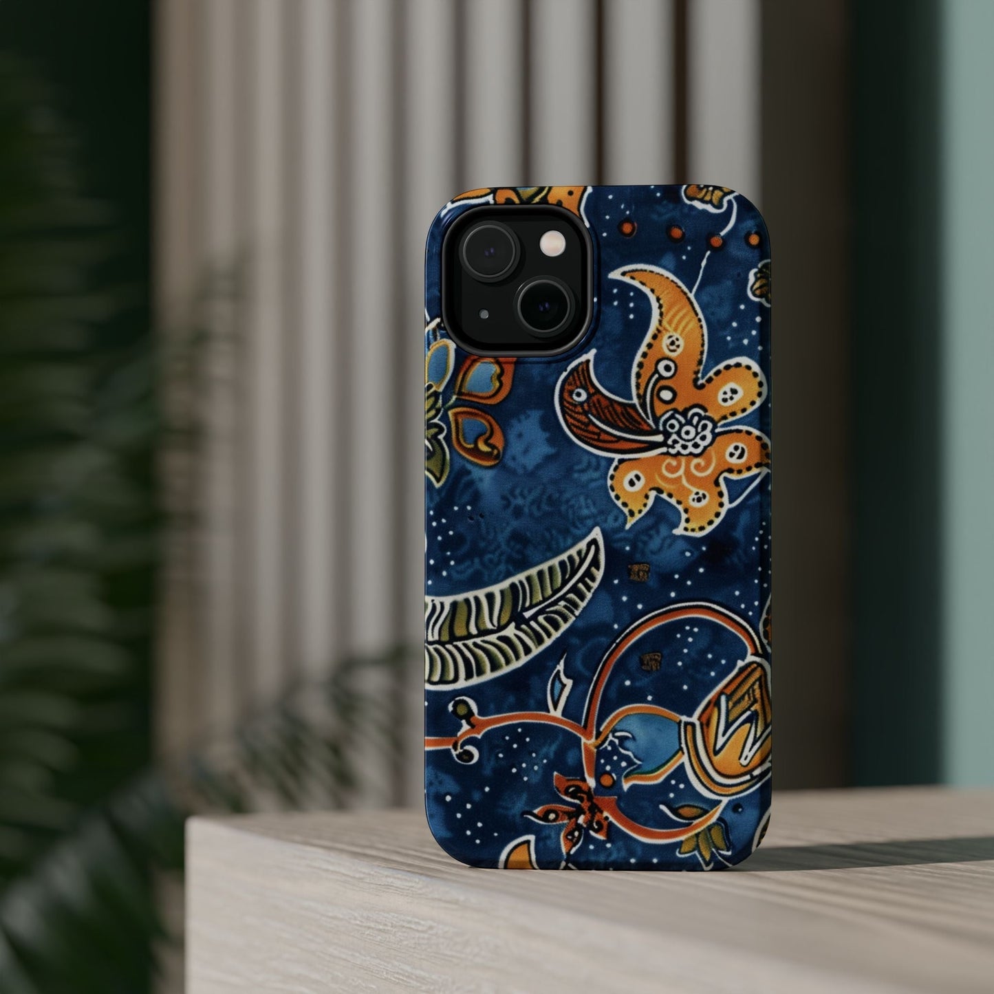 Floral Paisley Magnetic Impact Phone Case — Blue & Orange Protective Cover - DIGITAL X