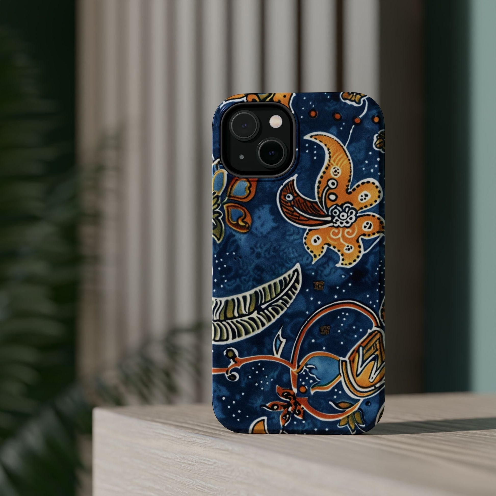 Floral Paisley Magnetic Impact Phone Case — Blue & Orange Protective Cover - DIGITAL X