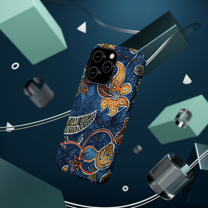 Floral Paisley Magnetic Impact Phone Case — Blue & Orange Protective Cover - DIGITAL X