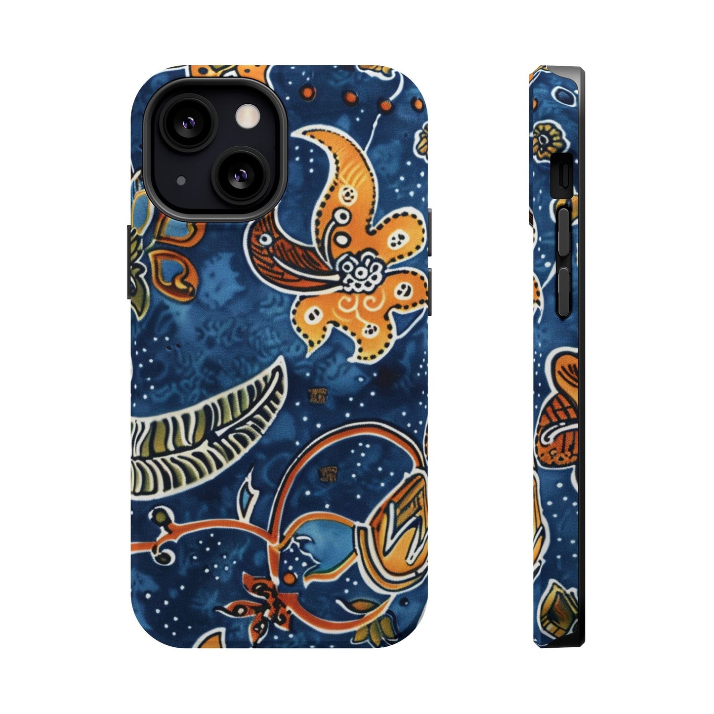 Floral Paisley Magnetic Impact Phone Case — Blue & Orange Protective Cover - DIGITAL X