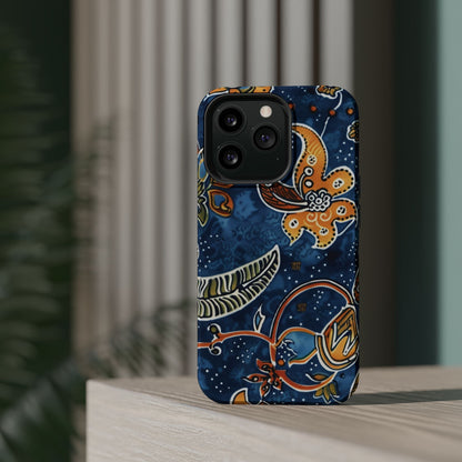 Floral Paisley Magnetic Impact Phone Case — Blue & Orange Protective Cover - DIGITAL X