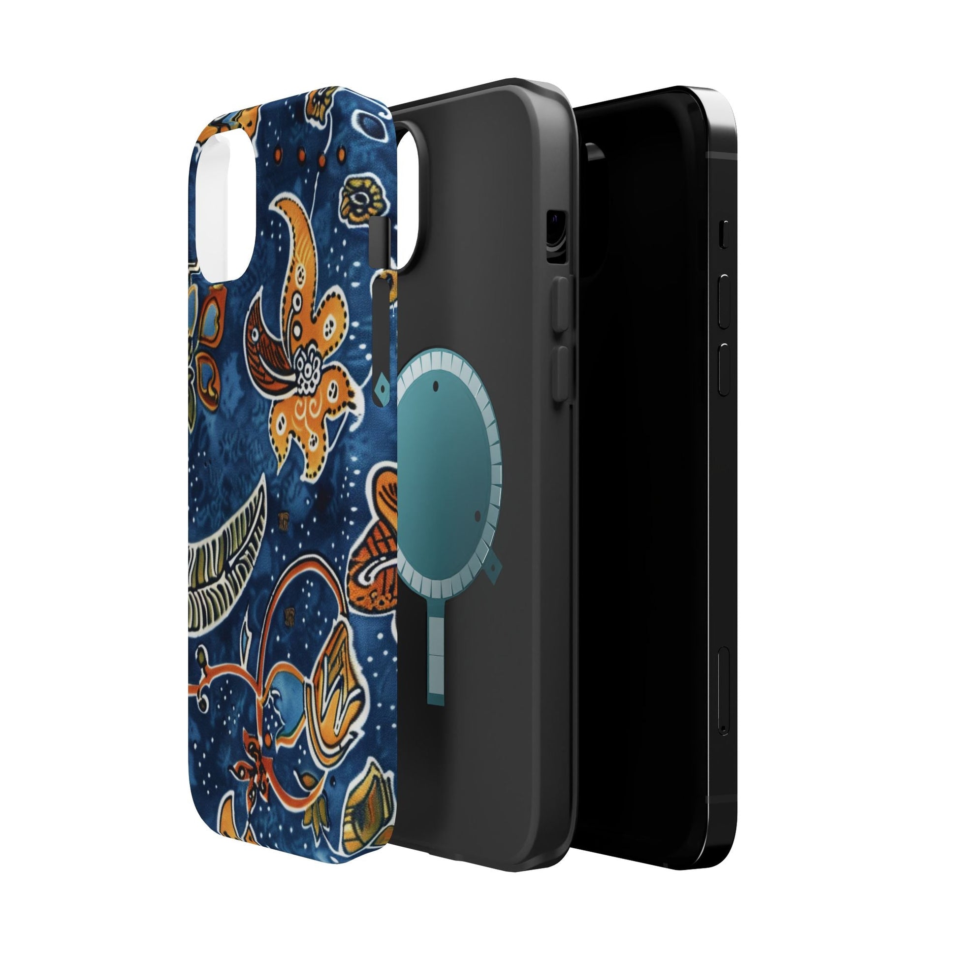 Floral Paisley Magnetic Impact Phone Case — Blue & Orange Protective Cover - DIGITAL X