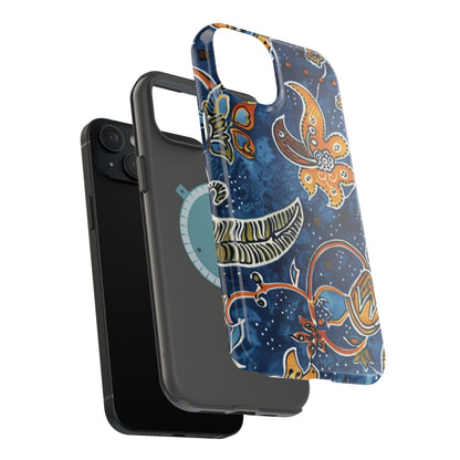 Floral Paisley Magnetic Impact Phone Case — Blue & Orange Protective Cover - DIGITAL X