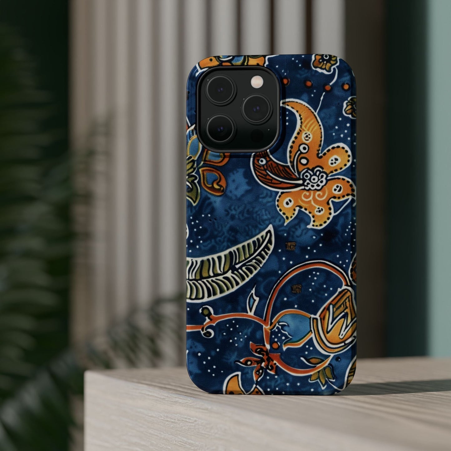 Floral Paisley Magnetic Impact Phone Case — Blue & Orange Protective Cover - DIGITAL X