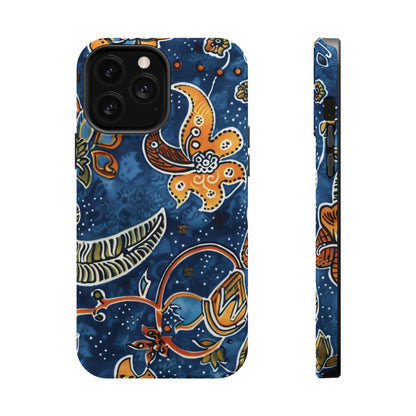 Floral Paisley Magnetic Impact Phone Case — Blue & Orange Protective Cover - DIGITAL X