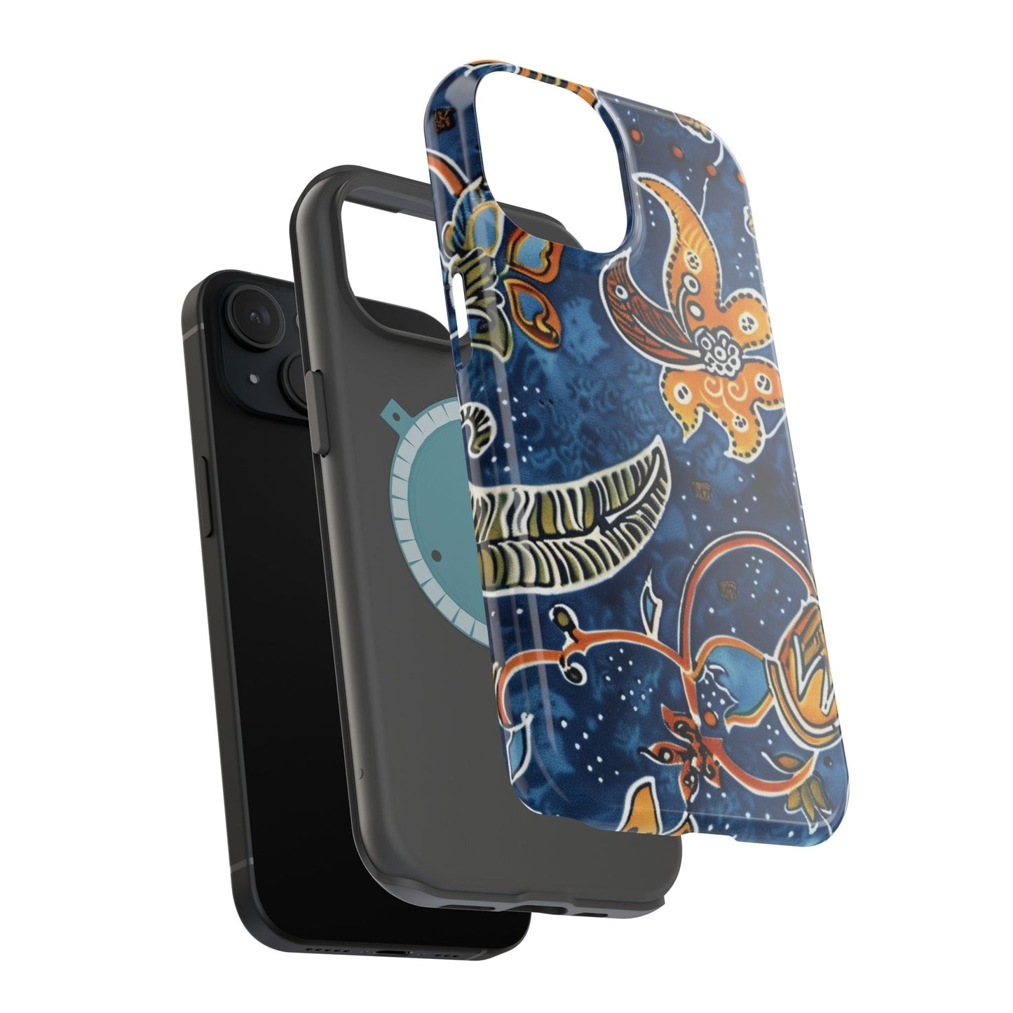 Floral Paisley Magnetic Impact Phone Case — Blue & Orange Protective Cover - DIGITAL X