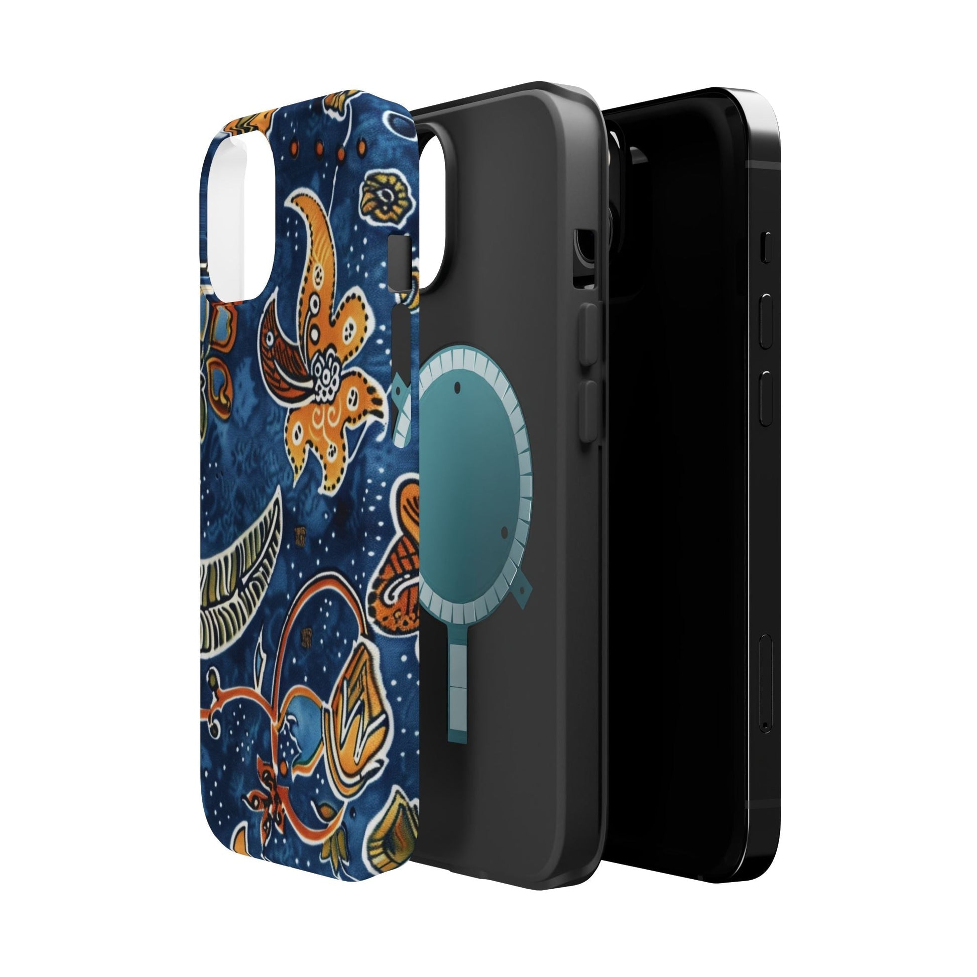 Floral Paisley Magnetic Impact Phone Case — Blue & Orange Protective Cover - DIGITAL X