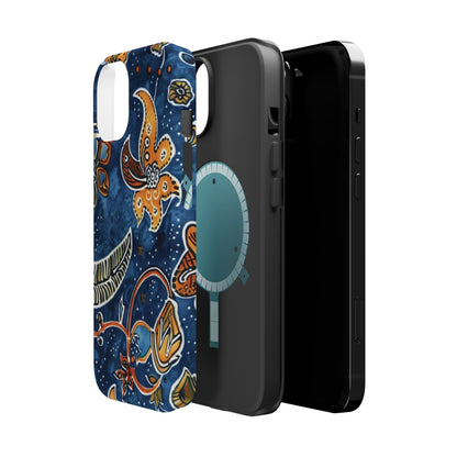 Floral Paisley Magnetic Impact Phone Case — Blue & Orange Protective Cover - DIGITAL X