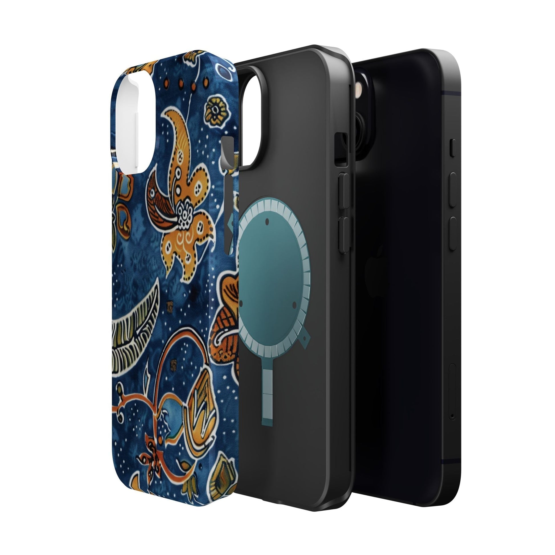Floral Paisley Magnetic Impact Phone Case — Blue & Orange Protective Cover - DIGITAL X