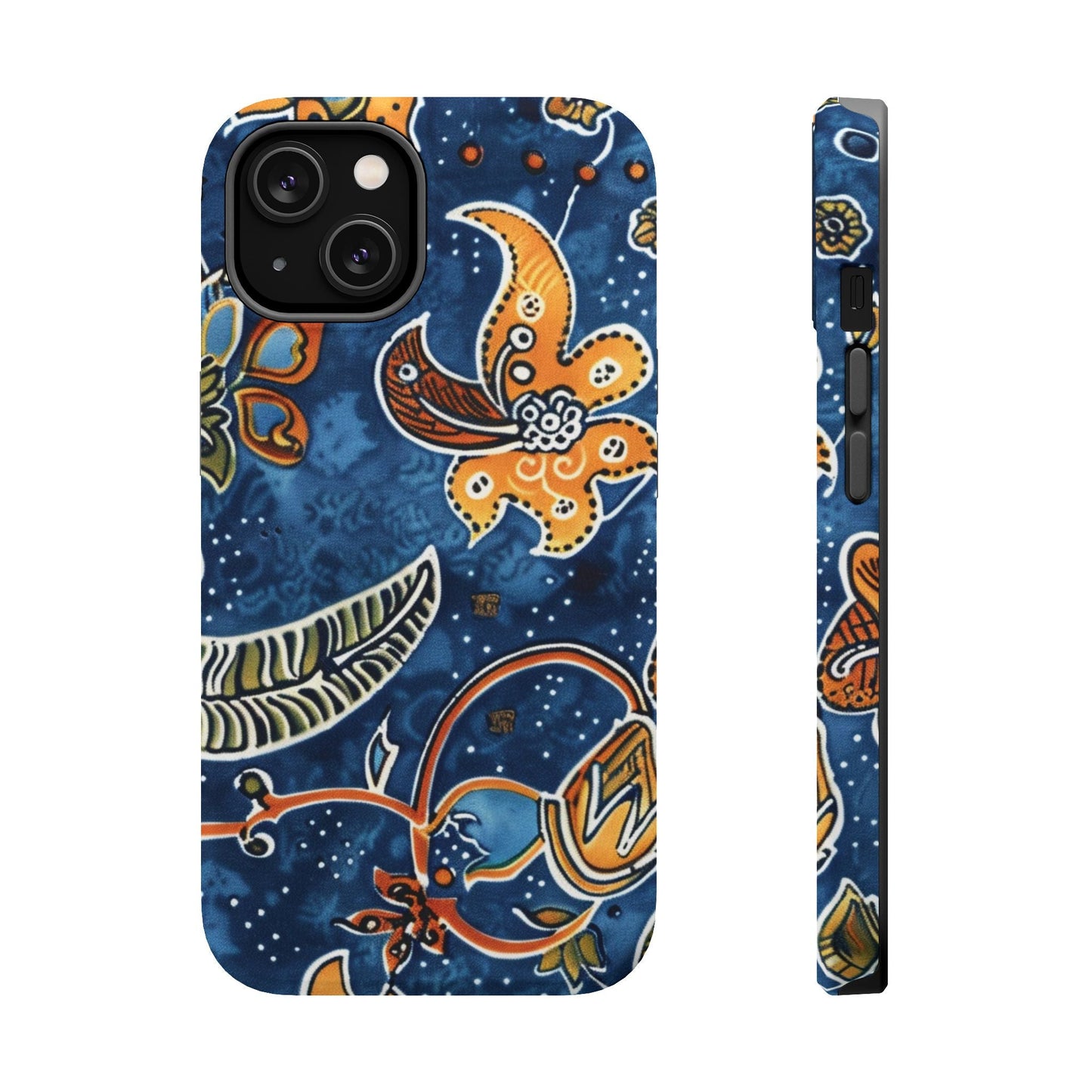 Floral Paisley Magnetic Impact Phone Case — Blue & Orange Protective Cover - DIGITAL X