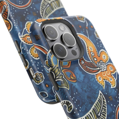 Floral Paisley Magnetic Impact Phone Case — Blue & Orange Protective Cover - DIGITAL X