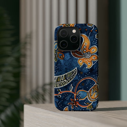 Floral Paisley Magnetic Impact Phone Case — Blue & Orange Protective Cover - DIGITAL X