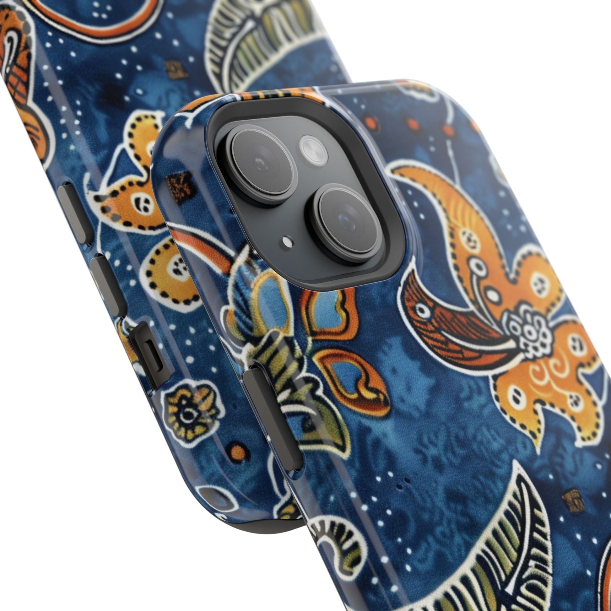 Floral Paisley Magnetic Impact Phone Case — Blue & Orange Protective Cover - DIGITAL X
