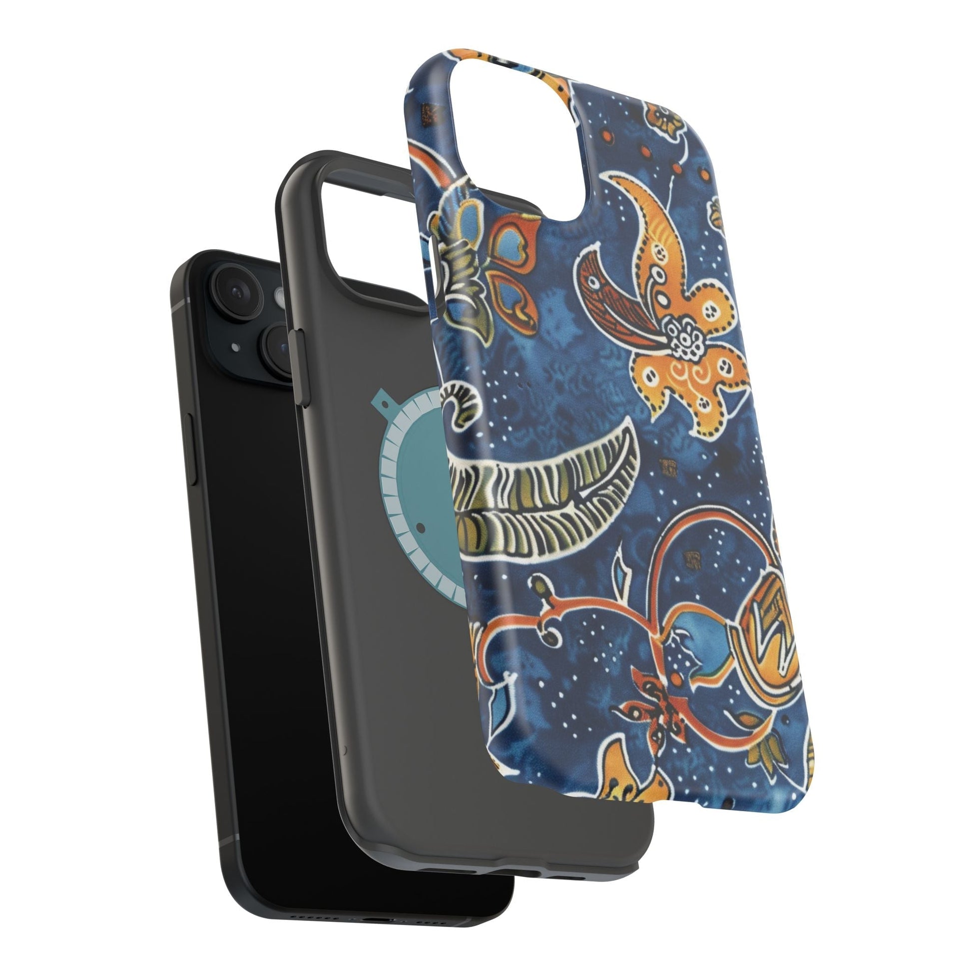 Floral Paisley Magnetic Impact Phone Case — Blue & Orange Protective Cover - DIGITAL X