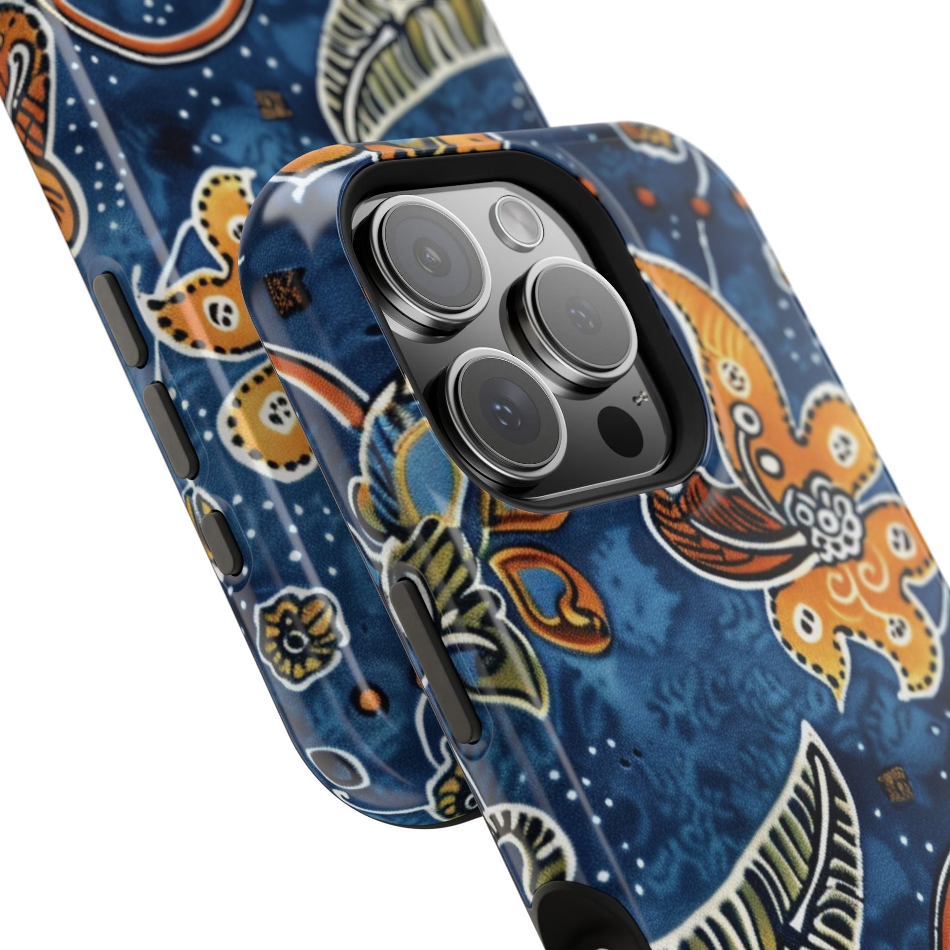 Floral Paisley Magnetic Impact Phone Case — Blue & Orange Protective Cover - DIGITAL X