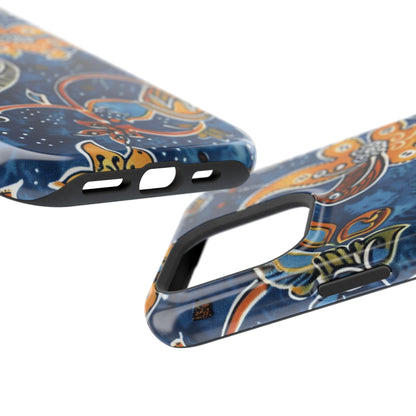 Floral Paisley Magnetic Impact Phone Case — Blue & Orange Protective Cover - DIGITAL X