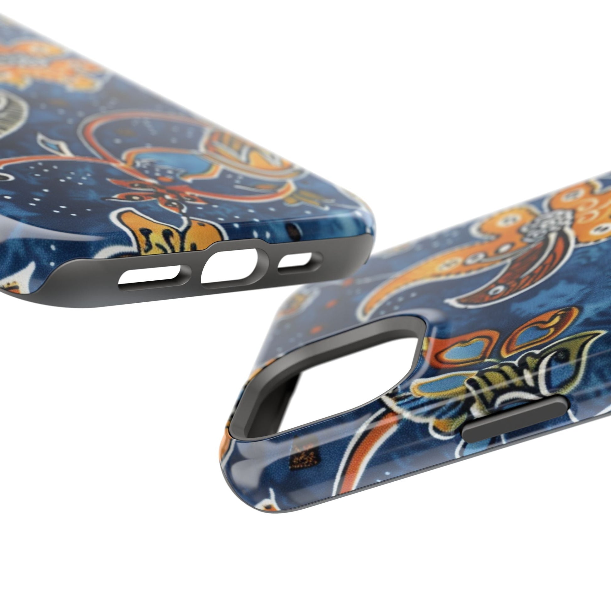 Floral Paisley Magnetic Impact Phone Case — Blue & Orange Protective Cover - DIGITAL X