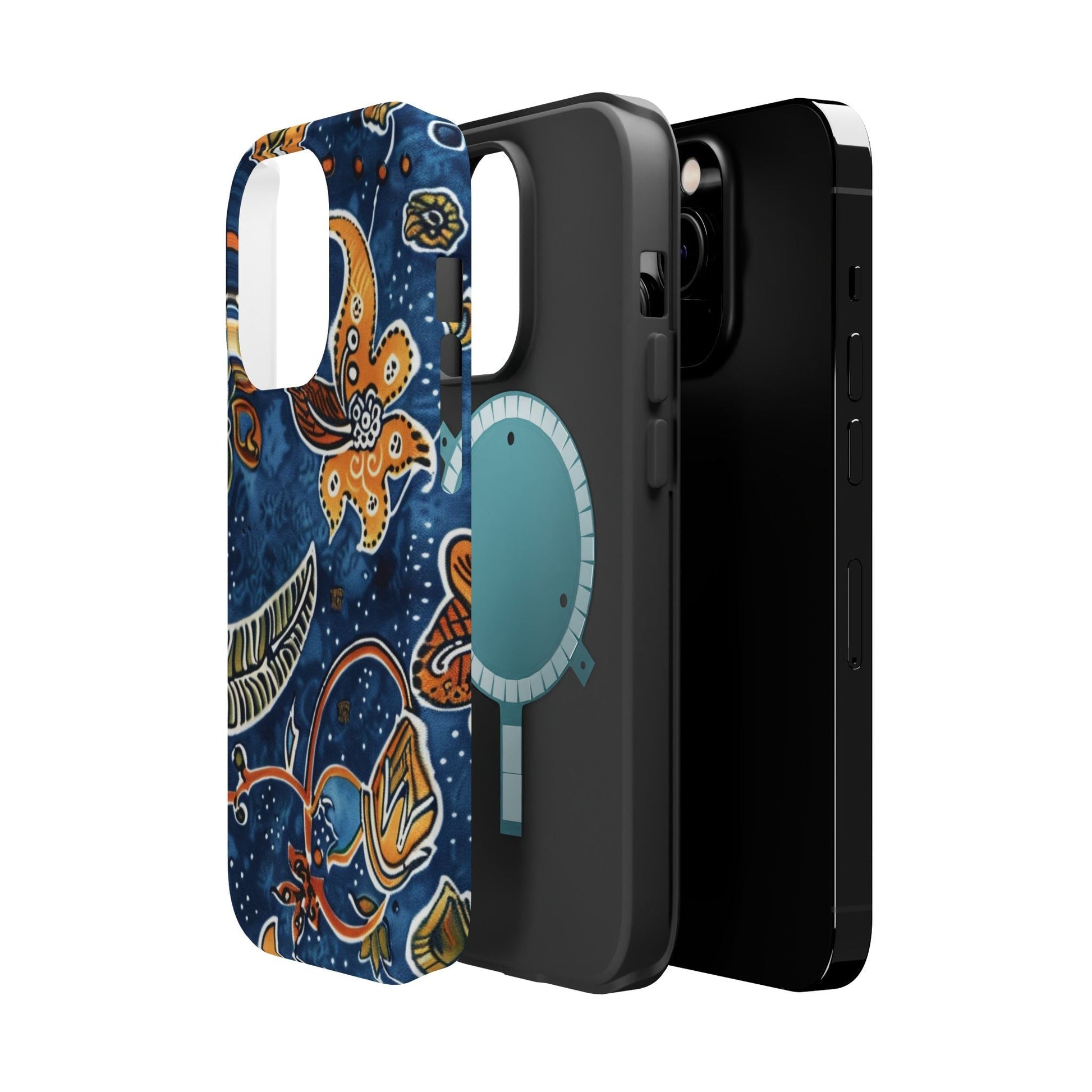 Floral Paisley Magnetic Impact Phone Case — Blue & Orange Protective Cover - DIGITAL X