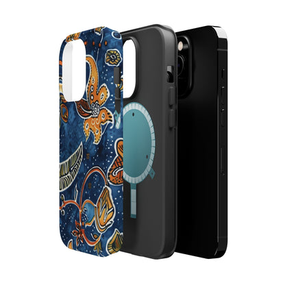 Floral Paisley Magnetic Impact Phone Case — Blue & Orange Protective Cover - DIGITAL X