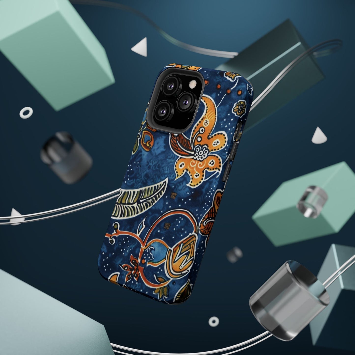 Floral Paisley Magnetic Impact Phone Case — Blue & Orange Protective Cover - DIGITAL X
