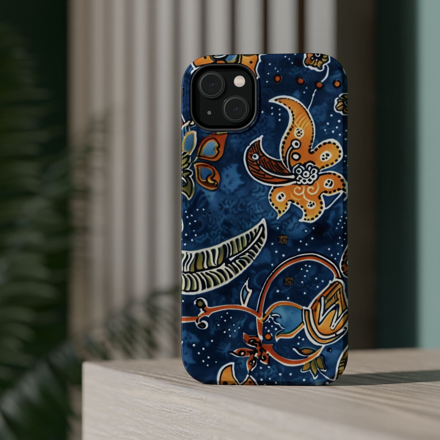 Floral Paisley Magnetic Impact Phone Case — Blue & Orange Protective Cover - DIGITAL X