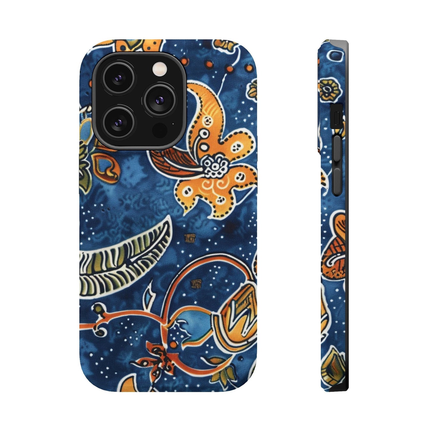 Floral Paisley Magnetic Impact Phone Case — Blue & Orange Protective Cover - DIGITAL X