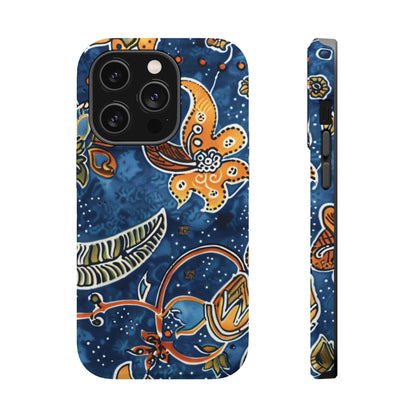 Floral Paisley Magnetic Impact Phone Case — Blue & Orange Protective Cover - DIGITAL X
