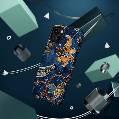 Floral Paisley Magnetic Impact Phone Case — Blue & Orange Protective Cover - DIGITAL X