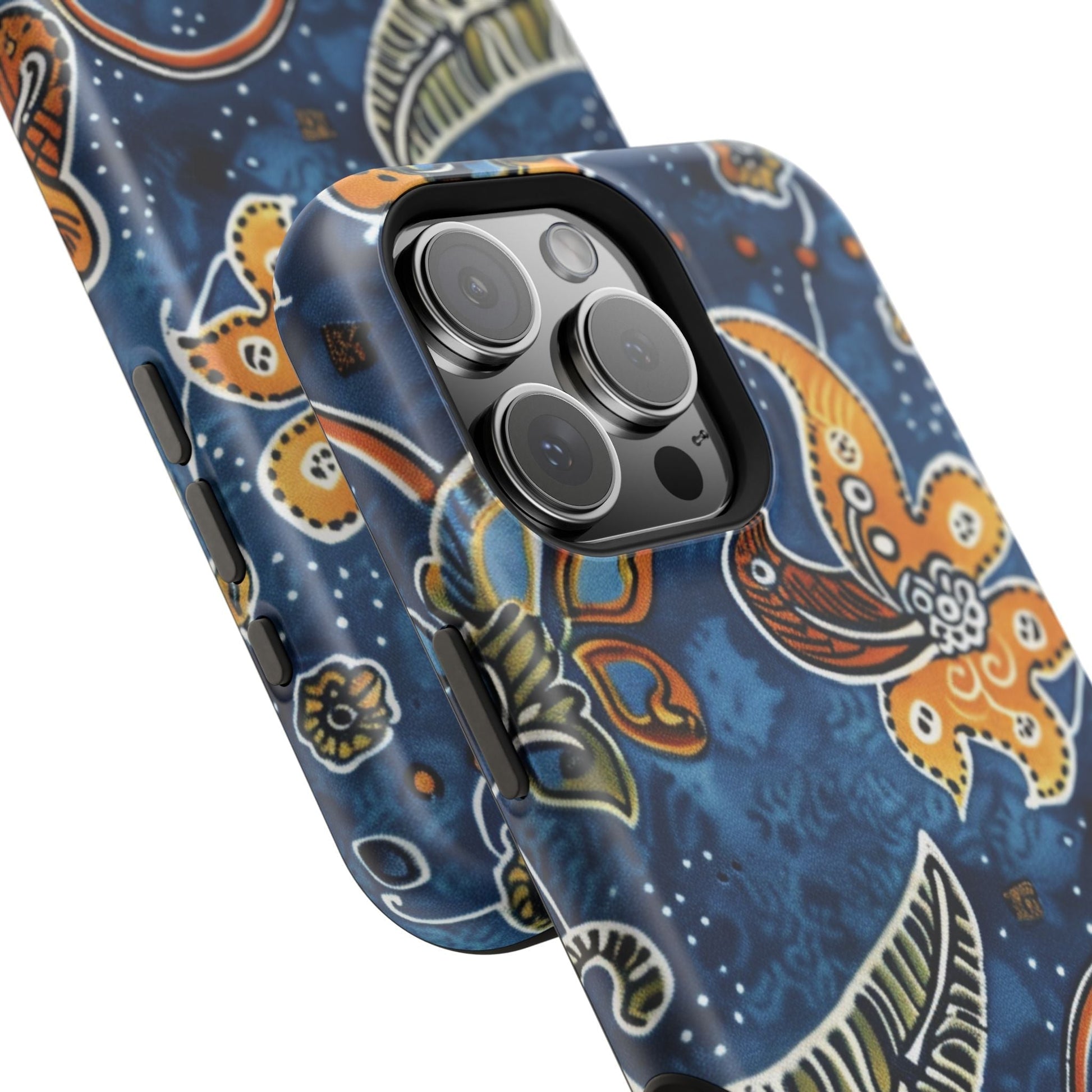 Floral Paisley Magnetic Impact Phone Case — Blue & Orange Protective Cover - DIGITAL X