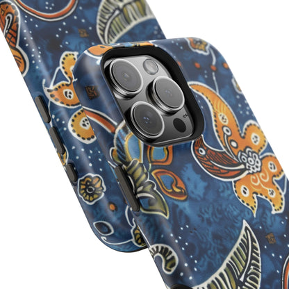 Floral Paisley Magnetic Impact Phone Case — Blue & Orange Protective Cover - DIGITAL X
