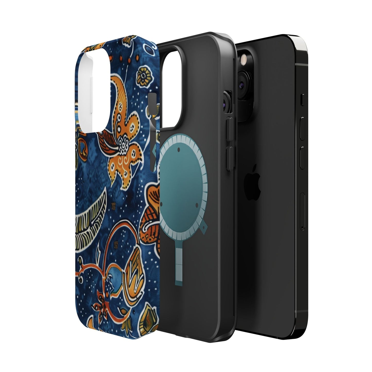 Floral Paisley Magnetic Impact Phone Case — Blue & Orange Protective Cover - DIGITAL X
