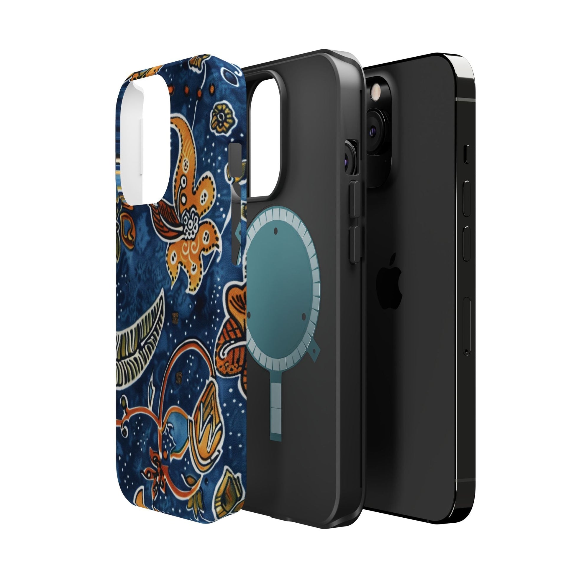 Floral Paisley Magnetic Impact Phone Case — Blue & Orange Protective Cover - DIGITAL X