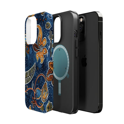 Floral Paisley Magnetic Impact Phone Case — Blue & Orange Protective Cover - DIGITAL X