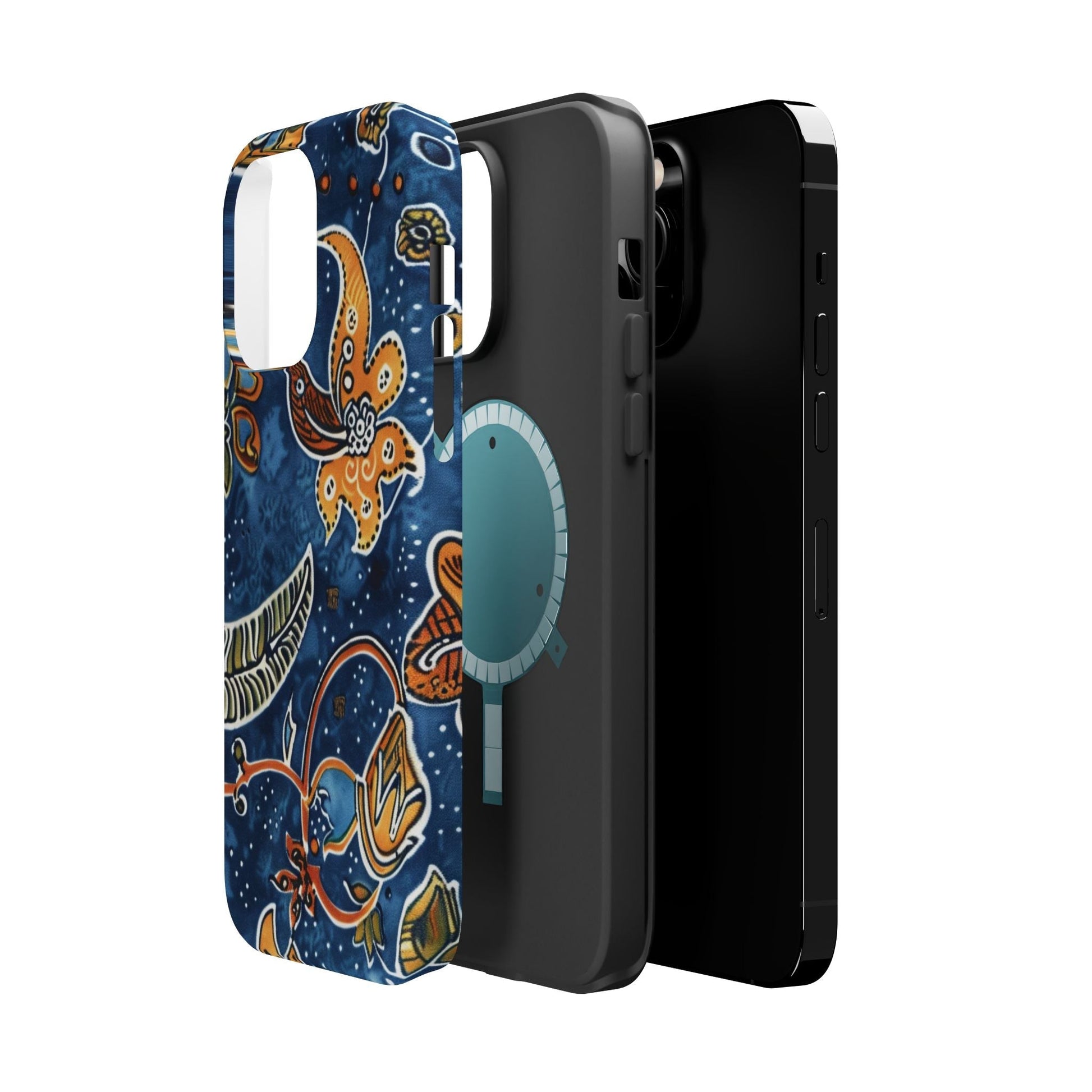 Floral Paisley Magnetic Impact Phone Case — Blue & Orange Protective Cover - DIGITAL X
