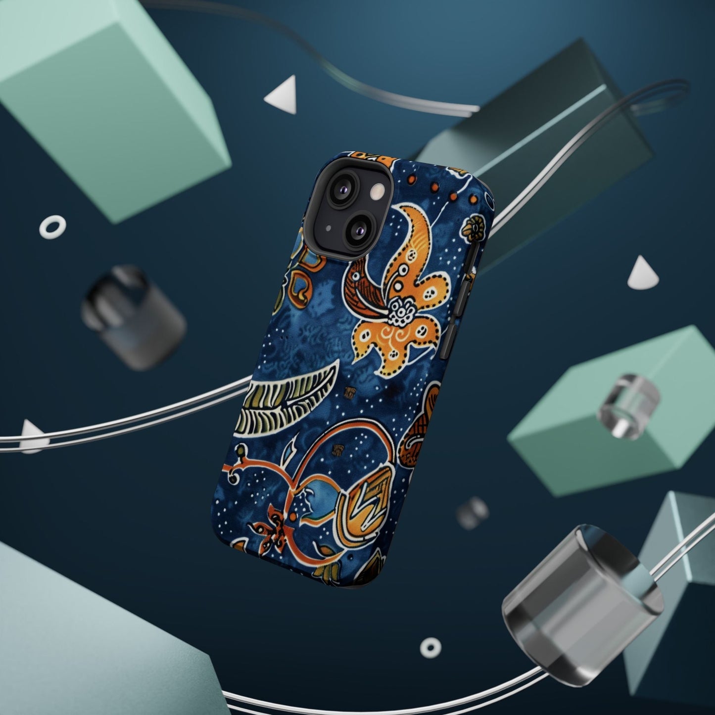 Floral Paisley Magnetic Impact Phone Case — Blue & Orange Protective Cover - DIGITAL X