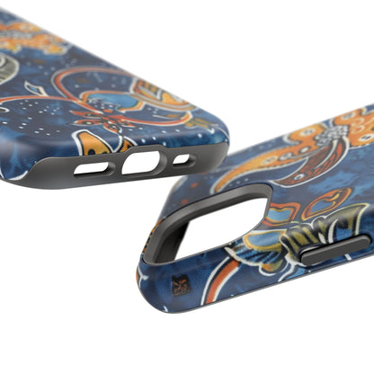 Floral Paisley Magnetic Impact Phone Case — Blue & Orange Protective Cover - DIGITAL X
