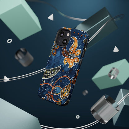 Floral Paisley Magnetic Impact Phone Case — Blue & Orange Protective Cover - DIGITAL X