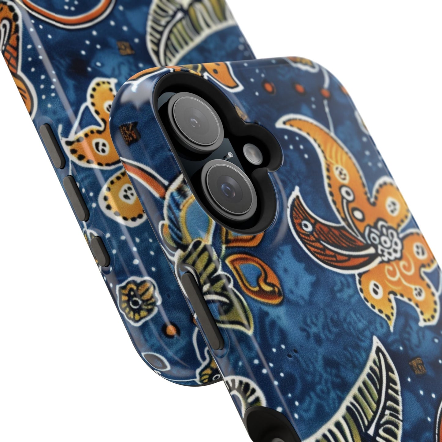 Floral Paisley Magnetic Impact Phone Case — Blue & Orange Protective Cover - DIGITAL X