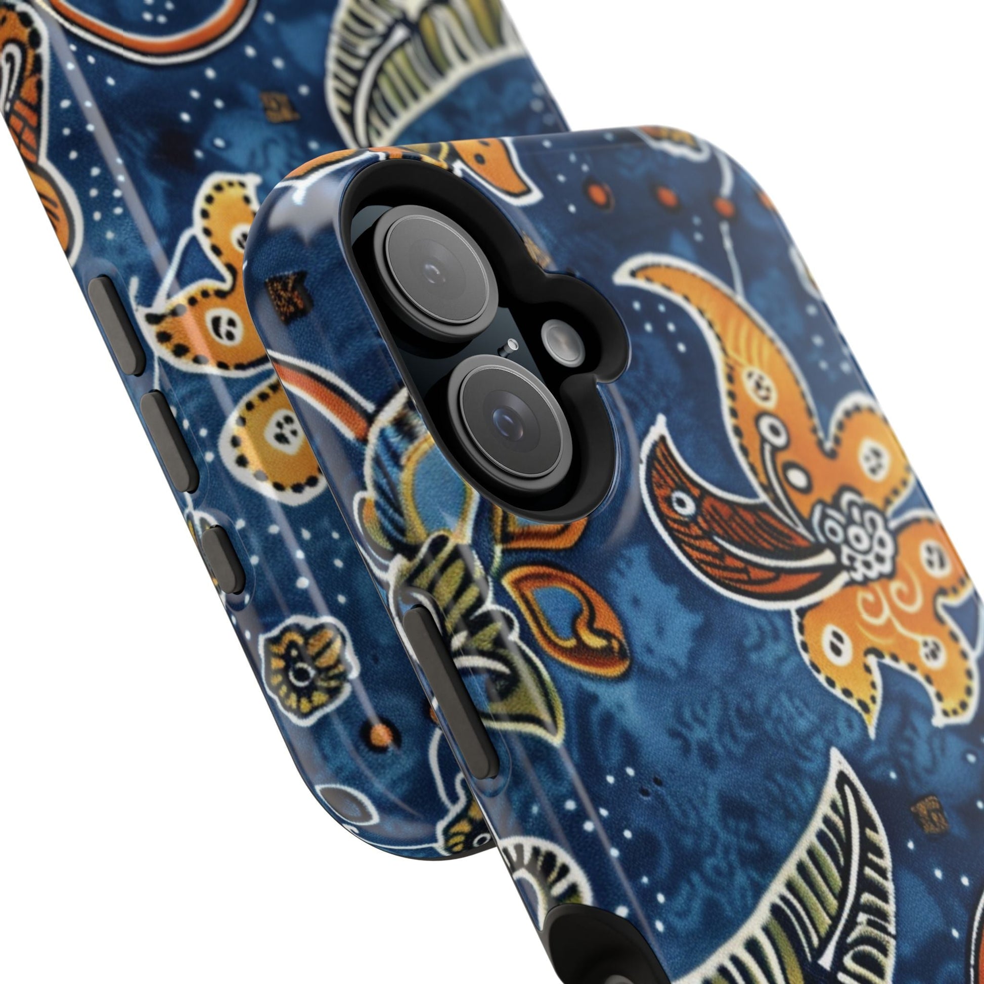 Floral Paisley Magnetic Impact Phone Case — Blue & Orange Protective Cover - DIGITAL X